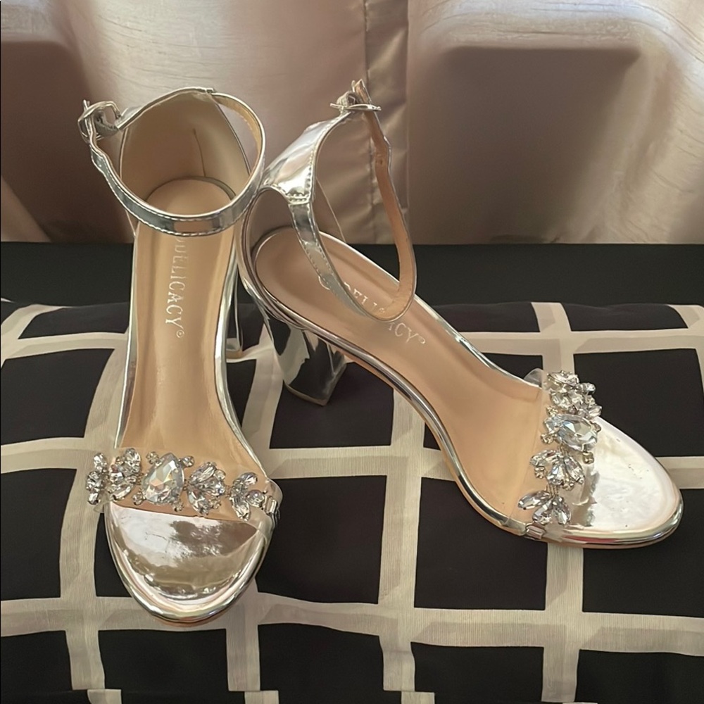 Elegant Silver Heeled Sandals